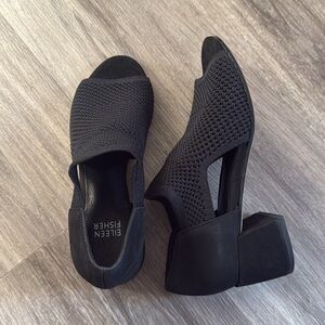 Eileen Fisher Black Shoes 6.5 Women’s Ferris Knit Sandals Peep toe